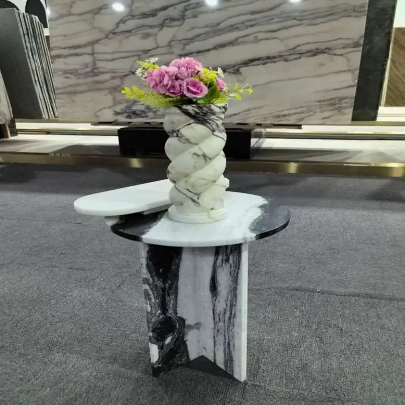 Round Dark Marble Side Table