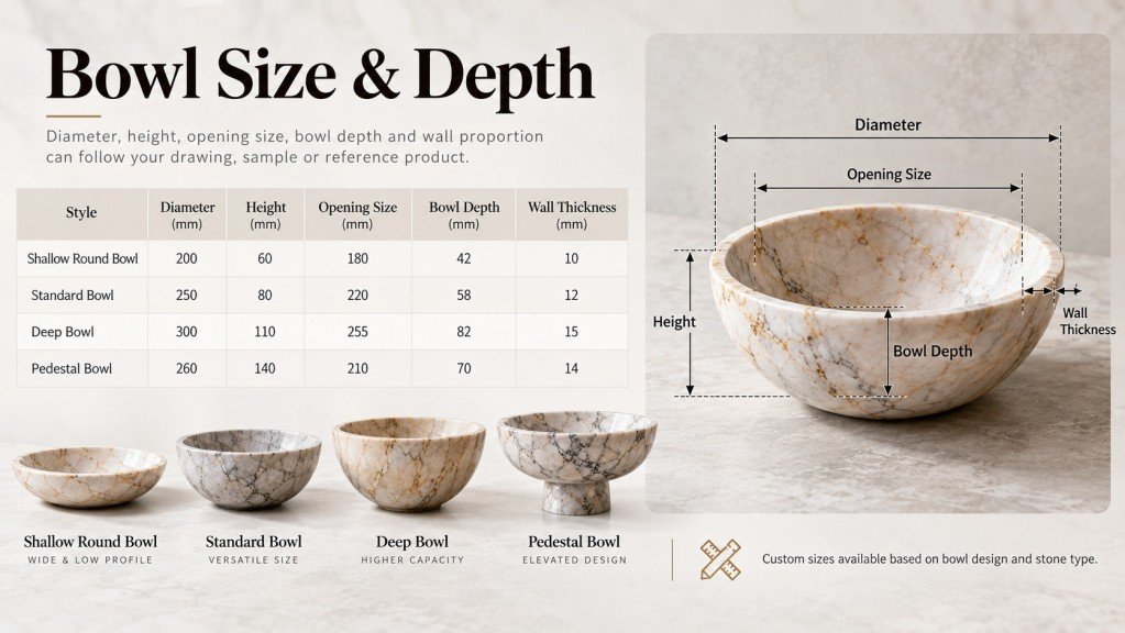 marble Bowl Size & Depth